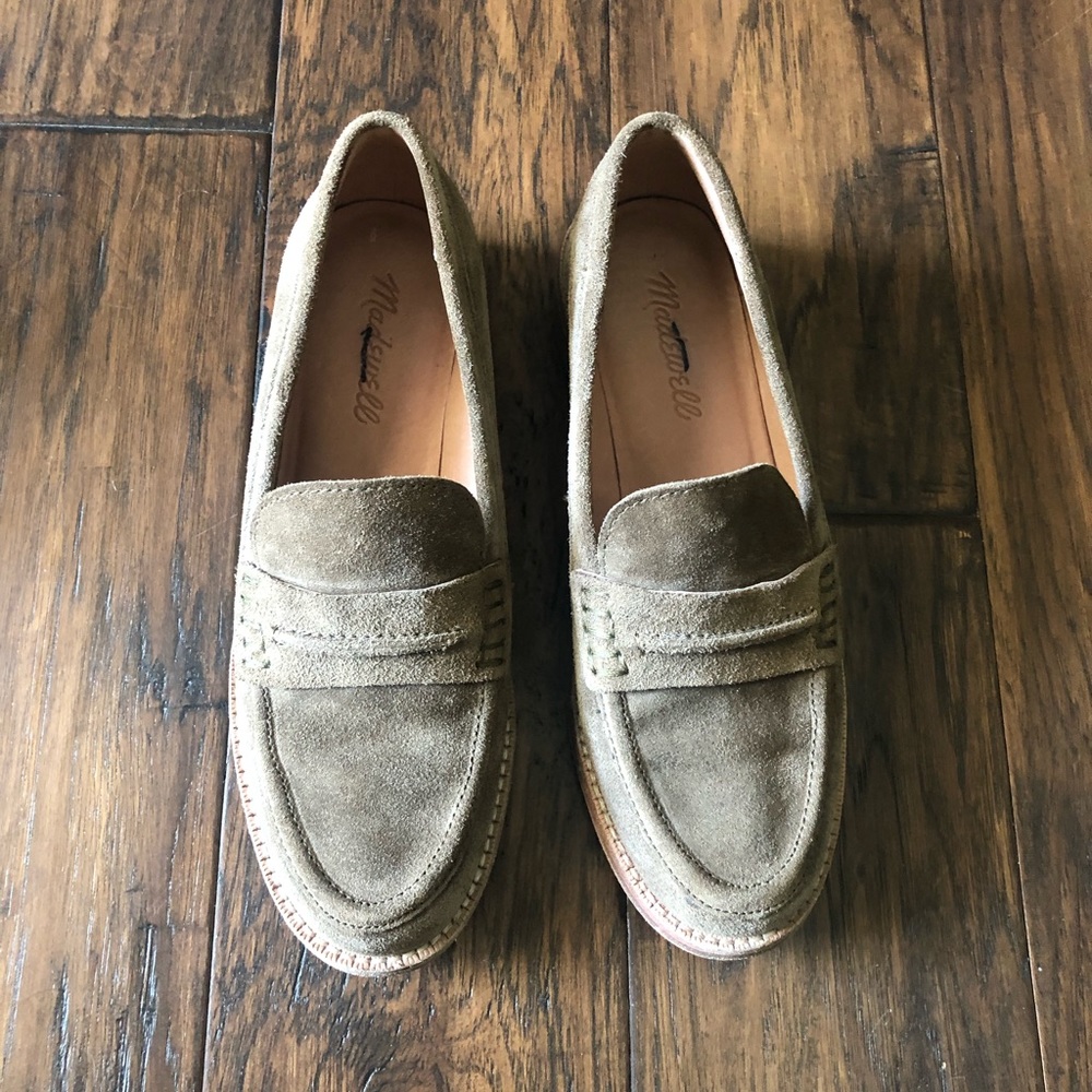 Madewell Olive Suede Penny Loafers